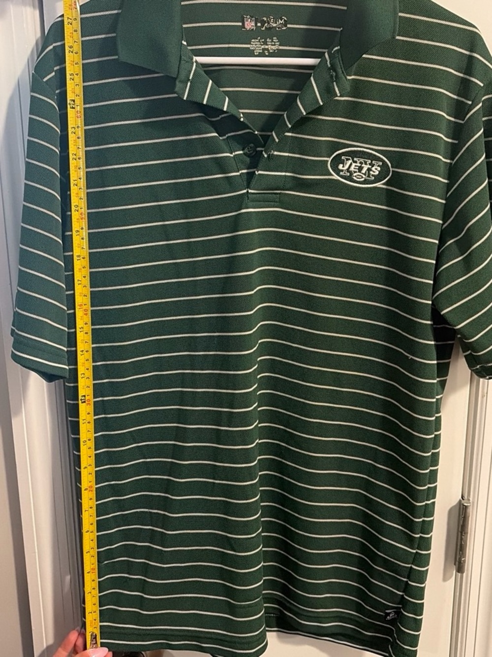 Men's Green Striped Polo Shirt with Jets Logo